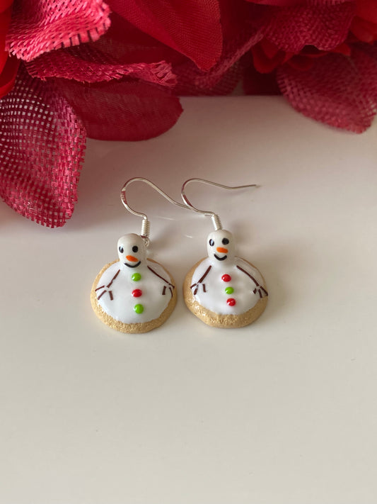 snowman cookie earrings