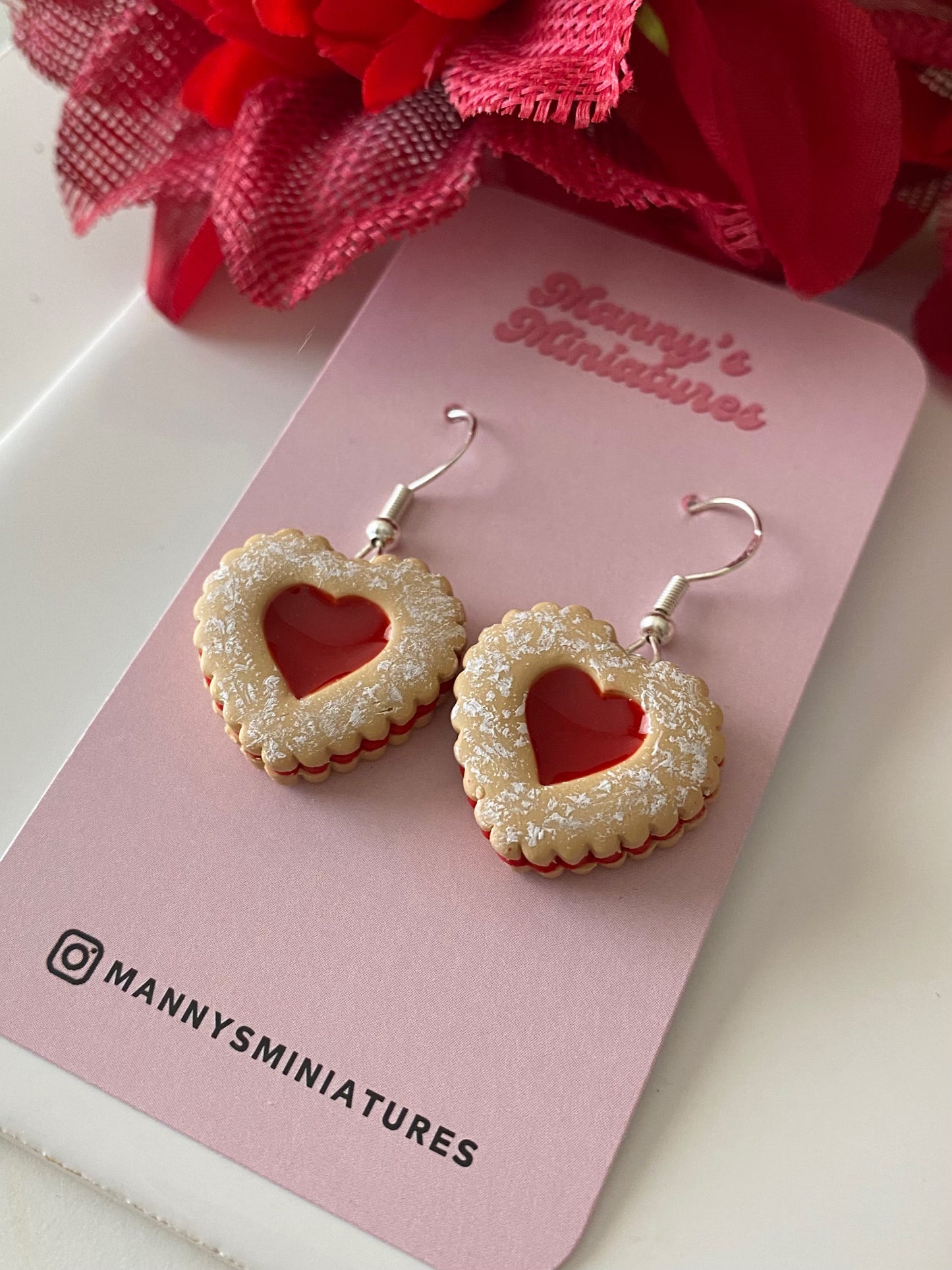 Heart linzer cookie earrings