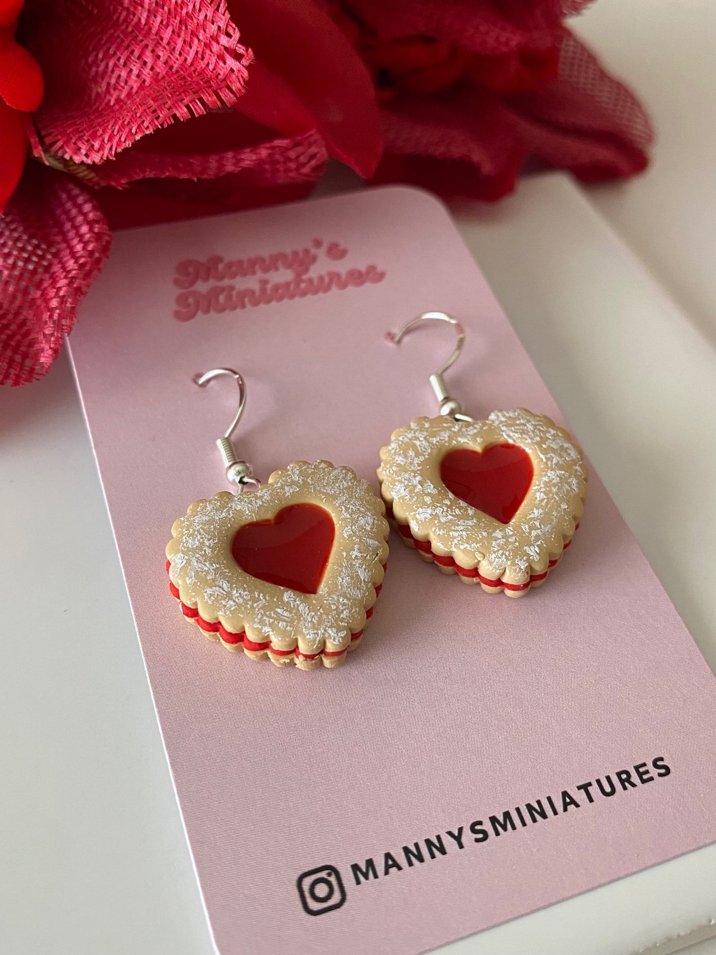 Heart linzer cookie earrings