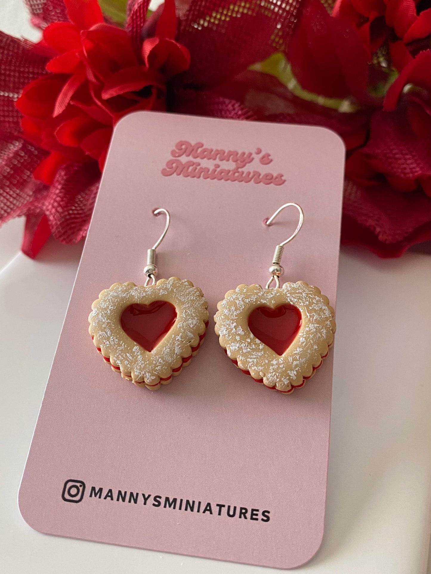 Heart linzer cookie earrings