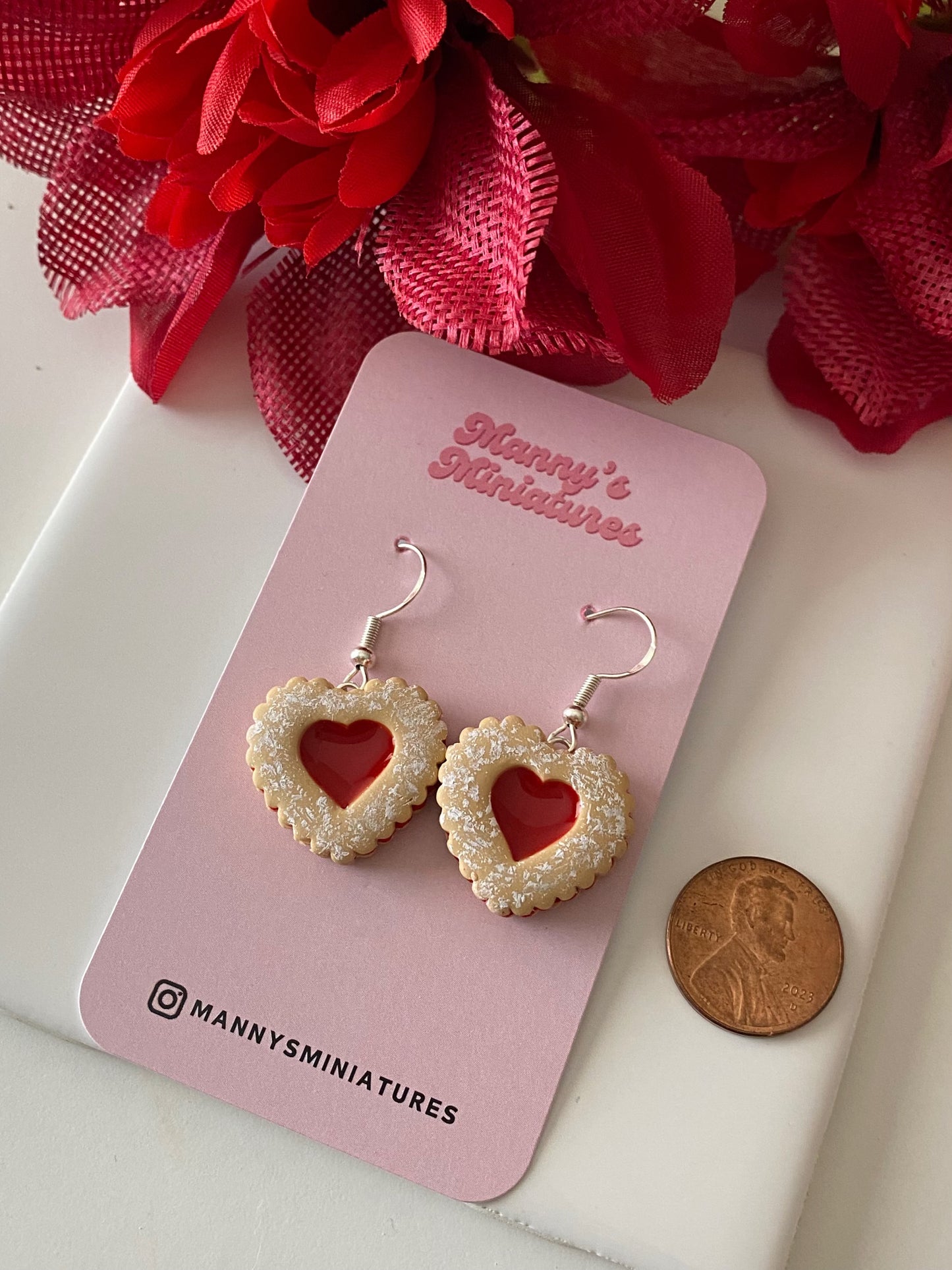 Heart linzer cookie earrings