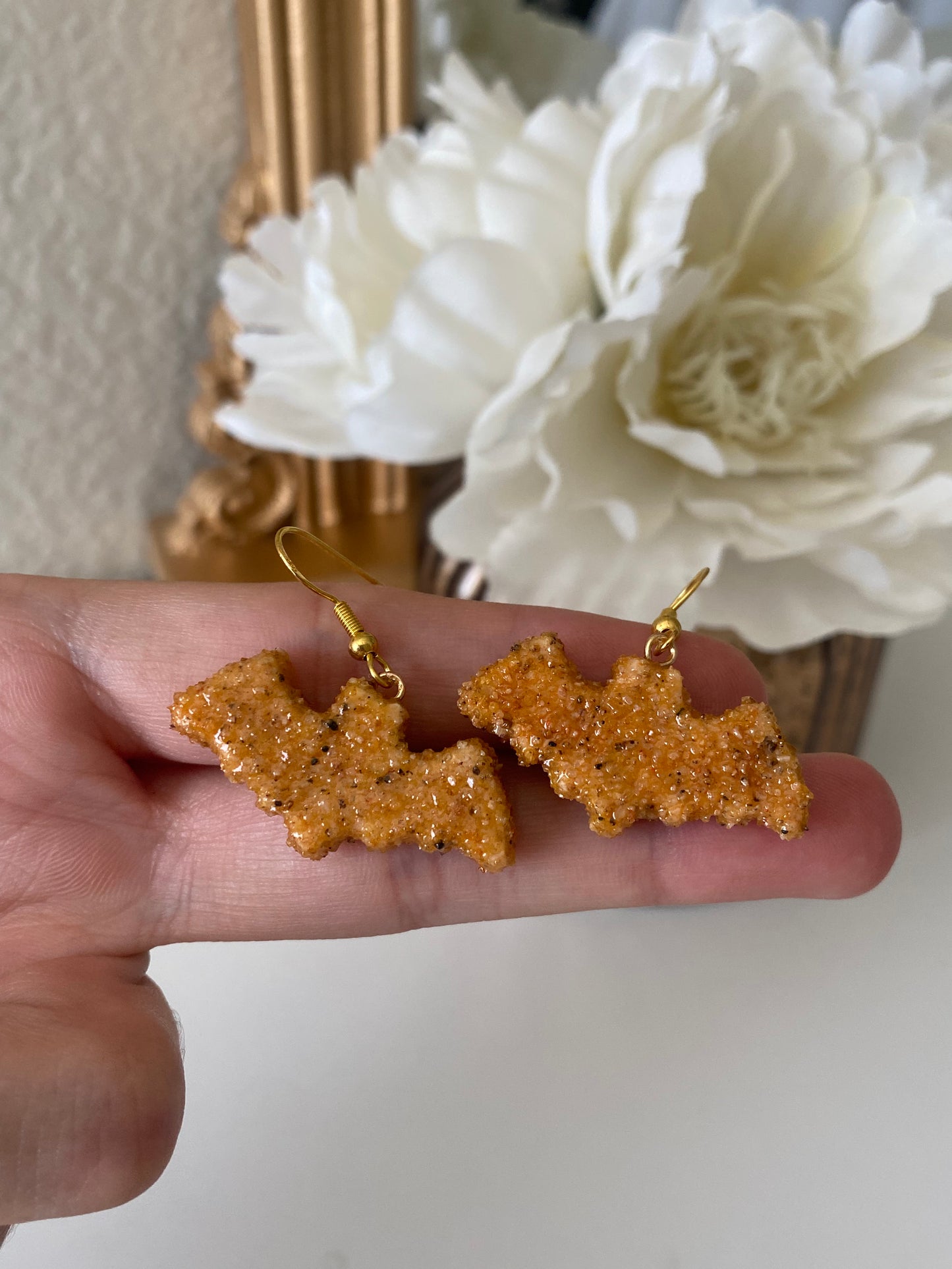 Bat chicken nugget earrings