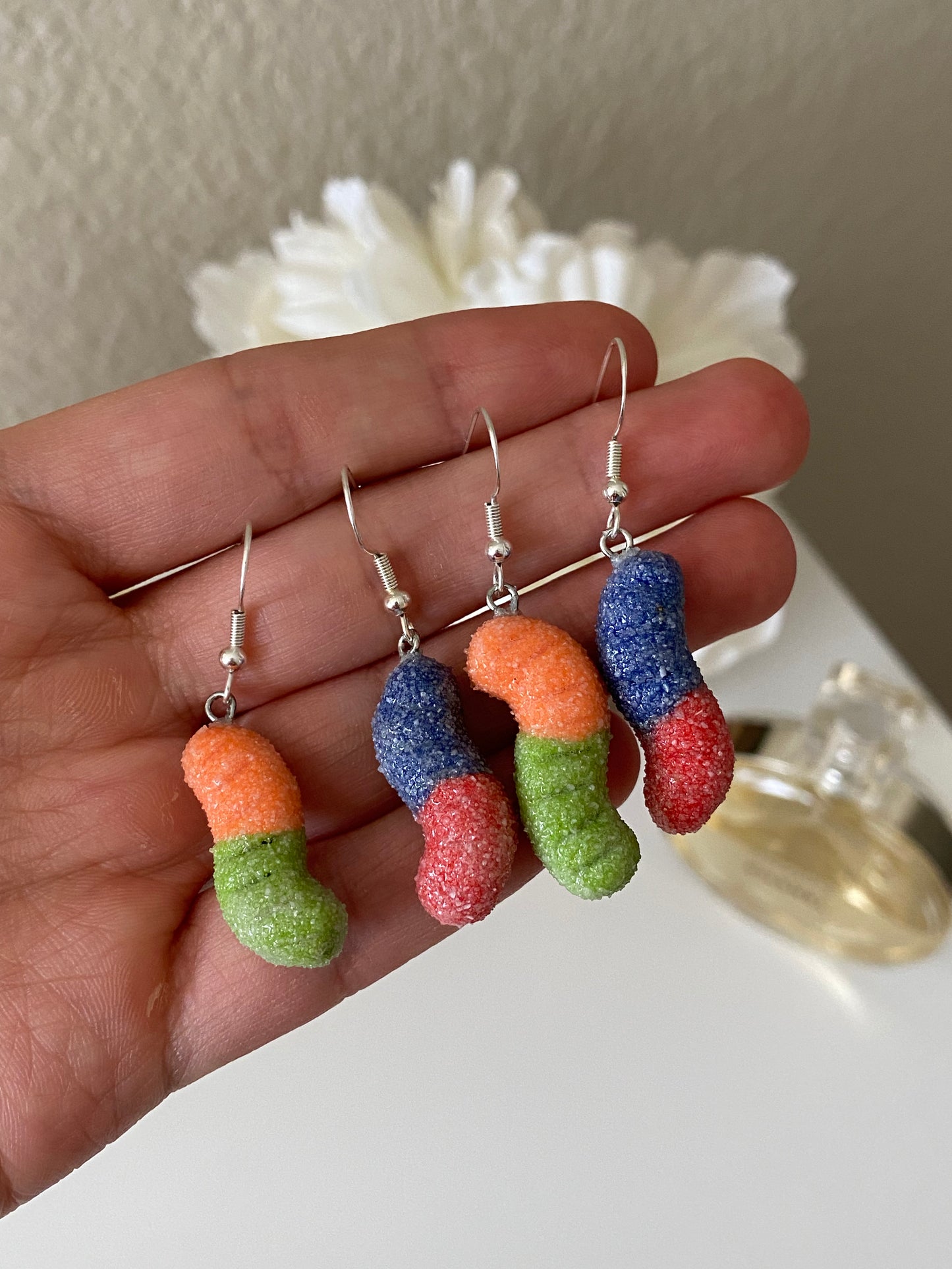 Sour gummy worm earrings