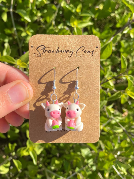 strawberry cow earrings